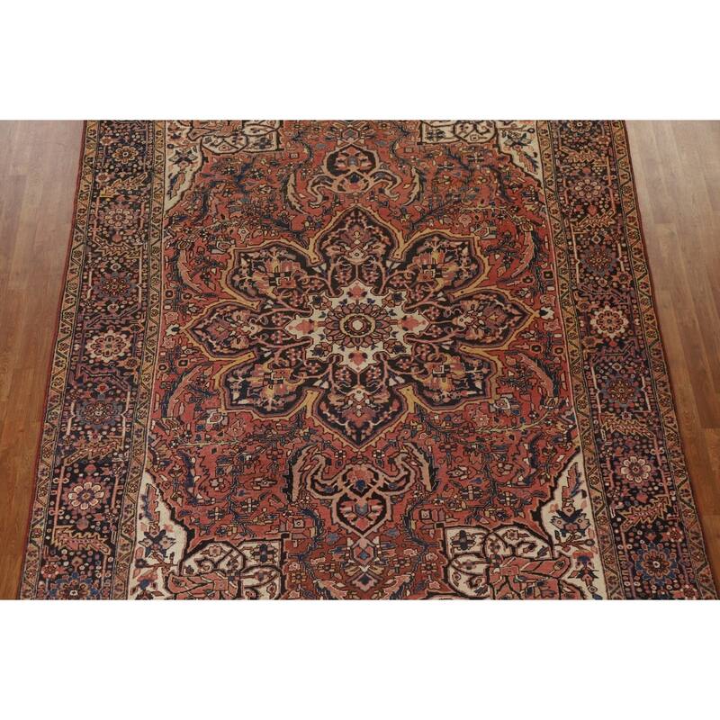 Hand Knotted Oriental 100% Wool Carpet Traditional Floral Red Heriz Area Rug - 11' 2'' X 8' 2''