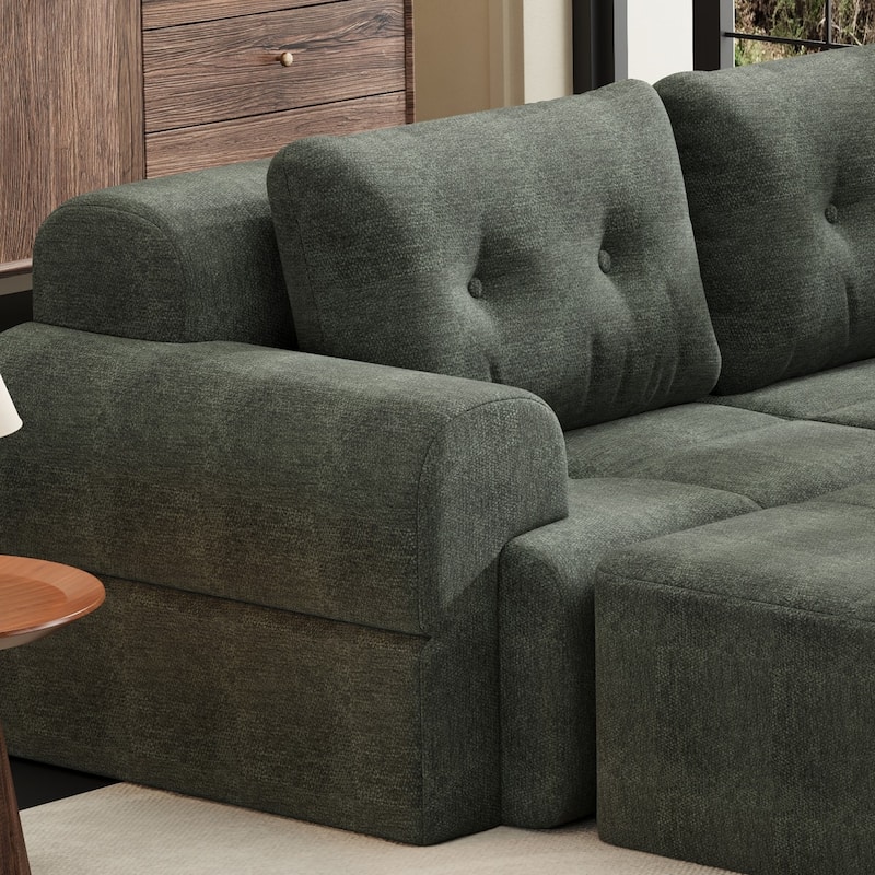 110.23" L-Shaped Chenille Sectional Sofa with Movable Ottoman