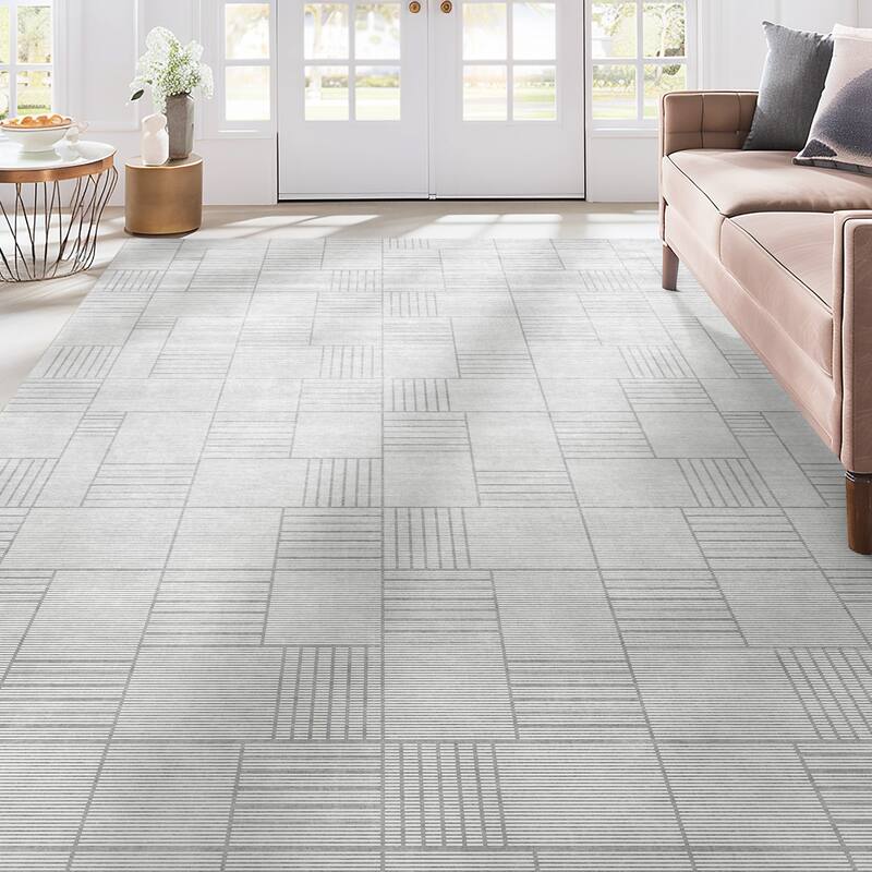 Well Woven Apollo Elemental Clay Modern Abstract Low Pile Area Rug - 7'10" x 9'10" - Grey