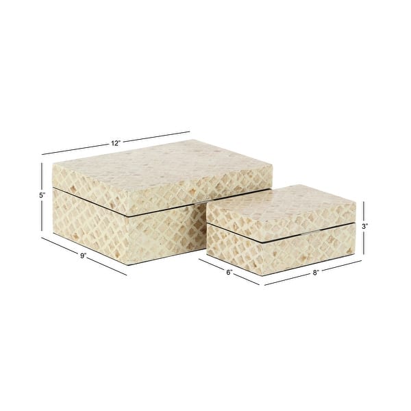 dimension image slide 9 of 10, Mother of Pearl Handmade Geometric Box with Hinged Lid (Set of 2)