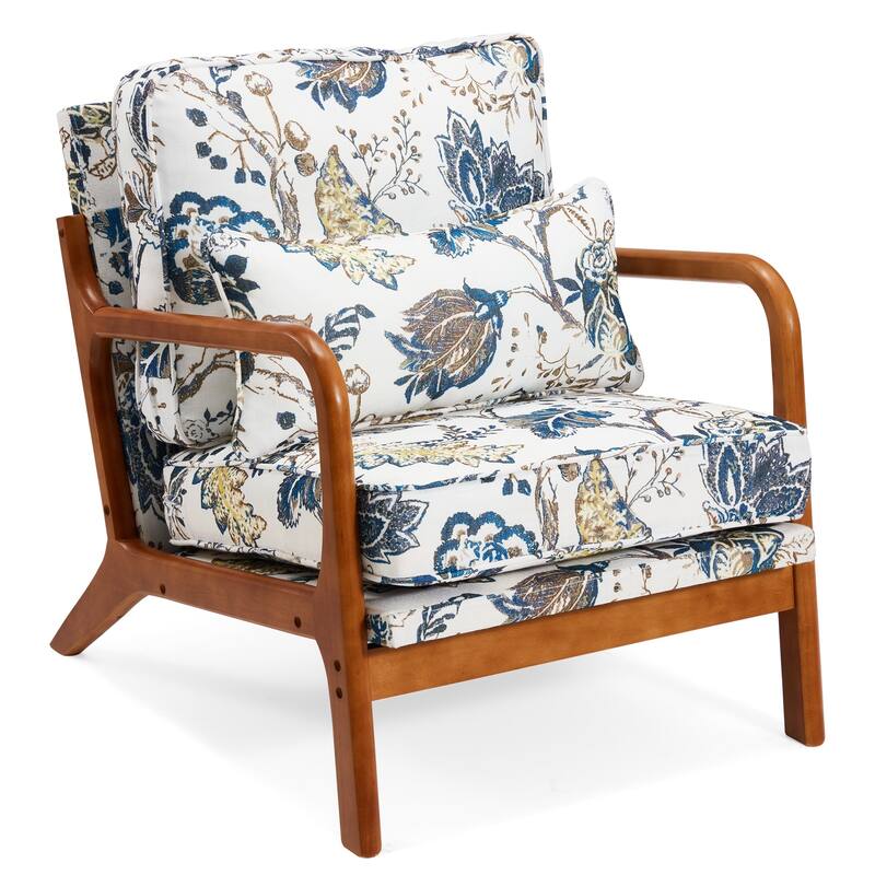 EROMY Mid-Century Modern Accent Chair - Solid Wood Frame Armchair for Living Room, Lounge, or Balcony