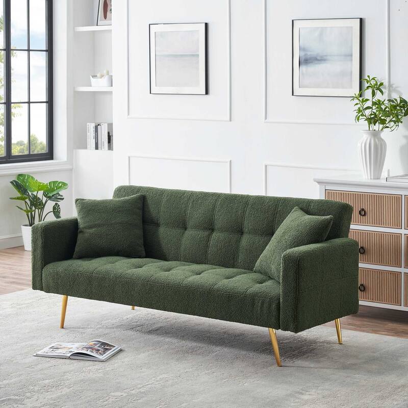 71.7" Teddy Velvet Sofa Bed with Two Deluxe Cushions