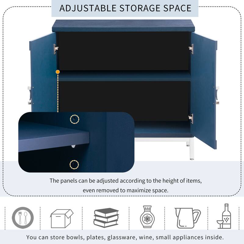 Modern Storage Cabinet with Adjustable Wooden Shelves and Metal Leg Frame for Living Room, Entryway, Dining Room