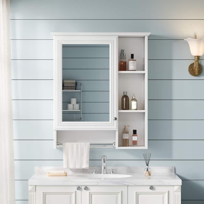 3-in-1 Bathroom Mirror Cabinet, 24-inch Wall Mounted Medicine Cabinet with Adjustable Shelf & Tower Bar