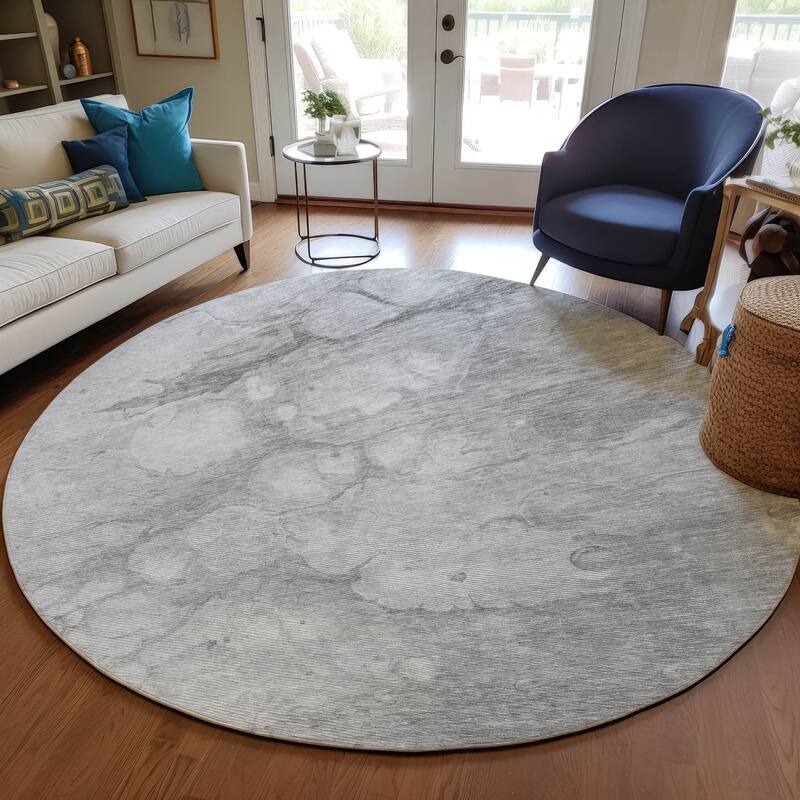 Machine Washable Indoor/ Outdoor Chantille Abstract Modern Rug - Silver - 8' x 8'