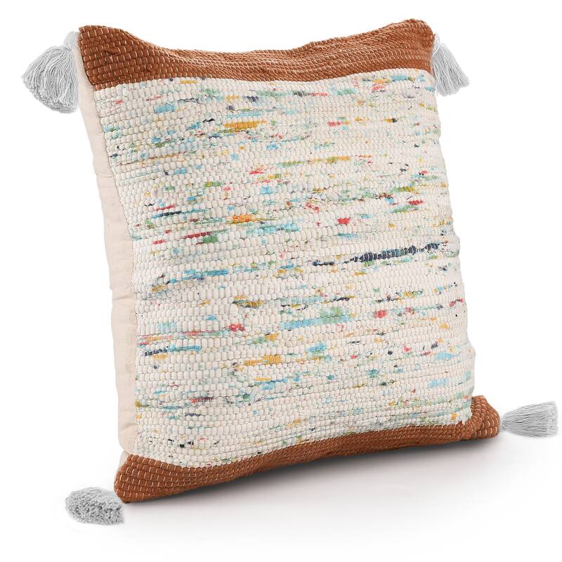 Sevita Handwoven Modern Abstract Cotton Throw Pillow, 20" x 20". - Adobe/Multi