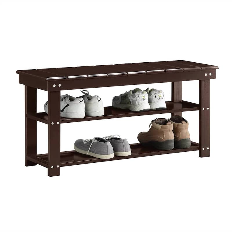 Modern Solid Wood Shoe Storage Bench with 2 Shelves for Entryway Seating and Organized Closet Space - 35.5”L x 12”W x 17”H