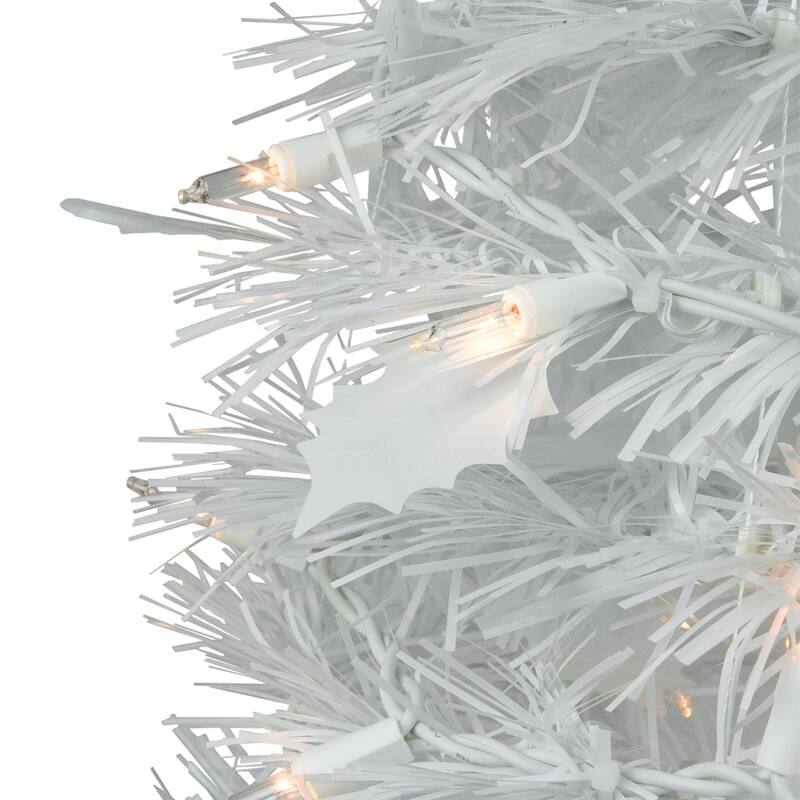 6' Pre-Lit White Tinsel Pop-Up Artificial Christmas Tree, Clear Lights - 6 Foot