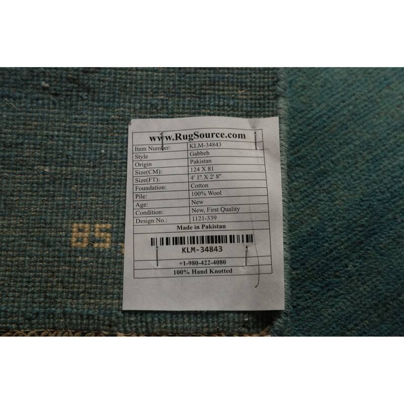 Blue Striped Gabbeh Modern Rug Handmade Wool Carpet - 2'8" x 4'1"