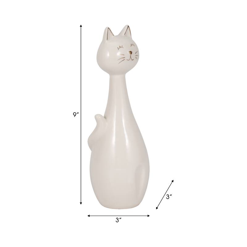 Sagebrook Home Ceramic 9" Sitting Kitty Figurine, Elegant White/Gold Decor, Perfect Gift - 3" x 3" x 9"