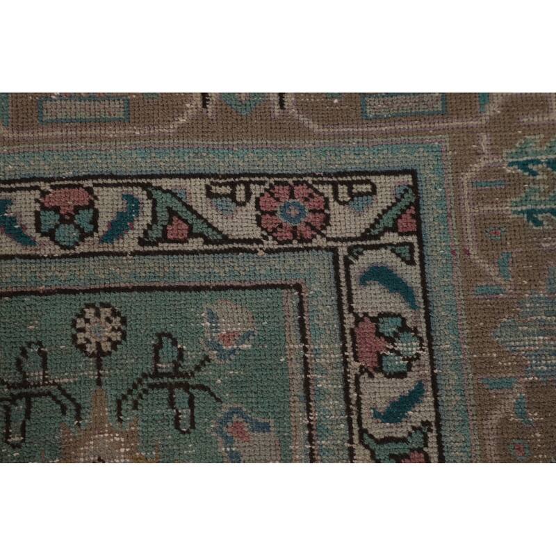Pink Distressed Tabriz Persian Antique Rug Hand-Knotted Wool Carpet - 9'6" x 12'8"