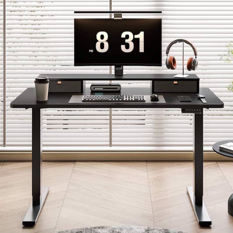 FlexiSpot 48"x24"/55"x24" Ergonomic Height Adjustable Standing Desk with 2 Drawers, Monitor Stand Computer Desk