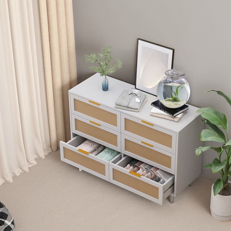 6-Drawers Rattan Storage Cabinet Rattan Drawer