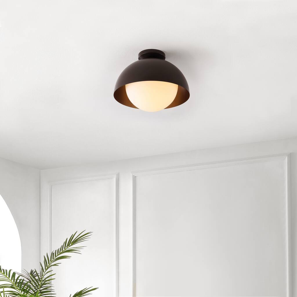 SAFAVIEH Maryellen 14-inch Flush Mount - 14 In. W x 14 In. D x 11 In. H - Oil Rubbed Bronze/White - 14Wx14Dx11H