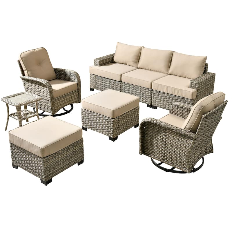 XIZZI 8-piece Outdoor Grey Wicker Furniture Conversation Set