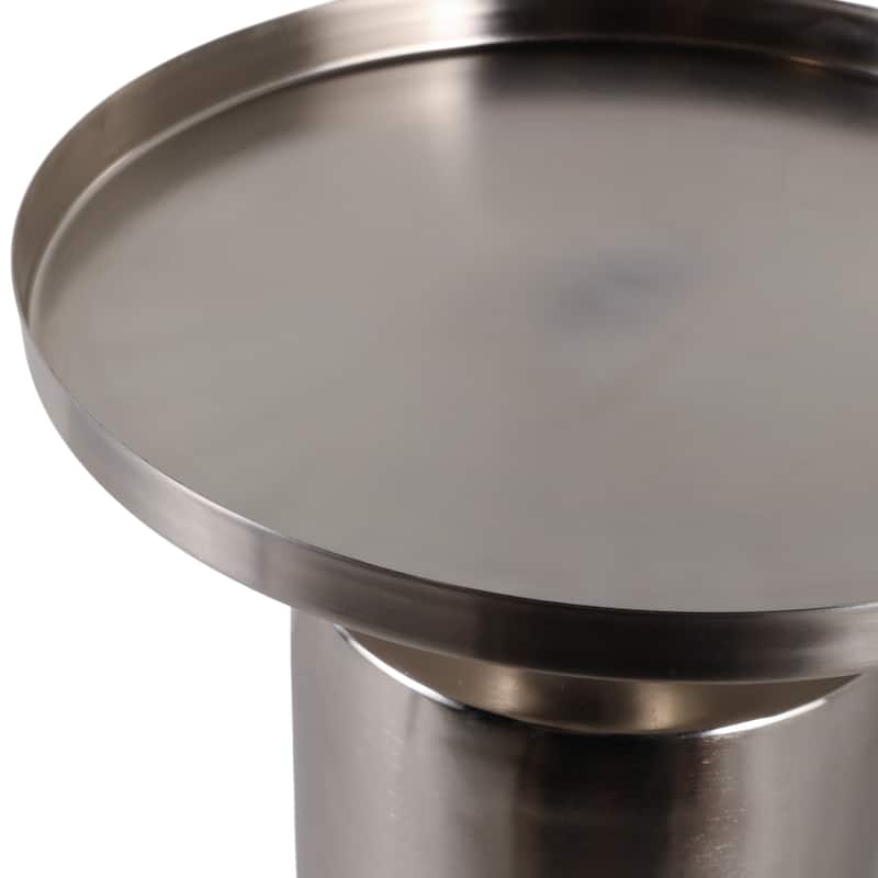 Iron Side Table Cylindrical Base Round Tray Top Narrow - 19" Silver - 14" x 14" x 19.25"