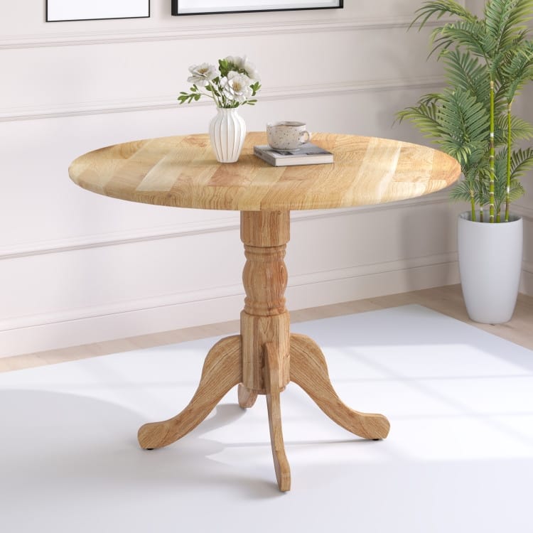 Rubber Wood Round Dining Table with Curved Legs and Adjustable Foot Pads - 40 x 40 x 29 inch (L x W x H)