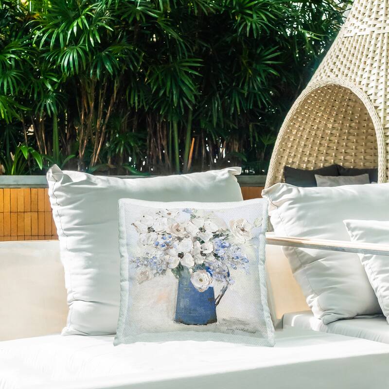 Stupell Bouquet in Blue Country Vase Printed Outdoor Throw Pillow Design by Sally Swatland