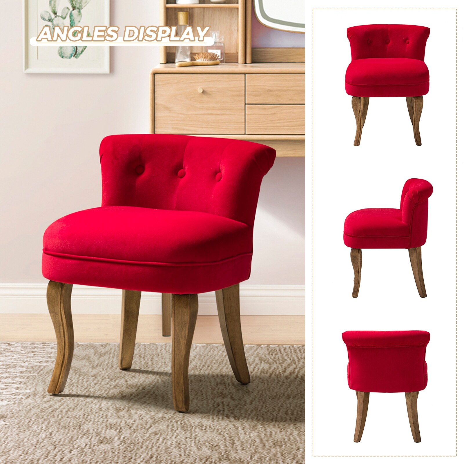Xacobo Modern Velvet Tufted Vanity Stool with Wood Legs by HULALA