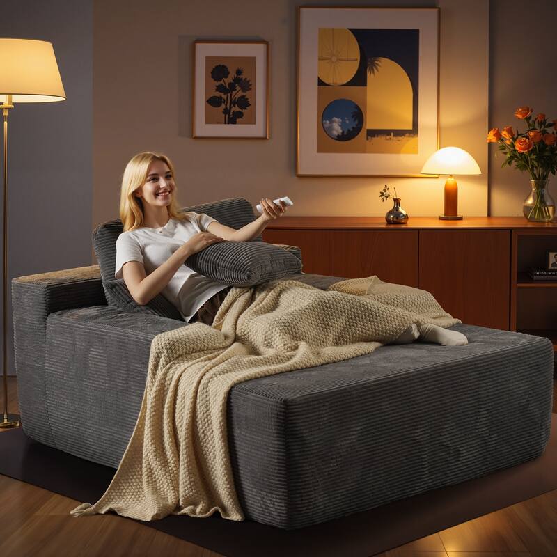 XIZZI Chaise Lounge Chair Corduroy Boneless Sofa Bed Sleeper Couch