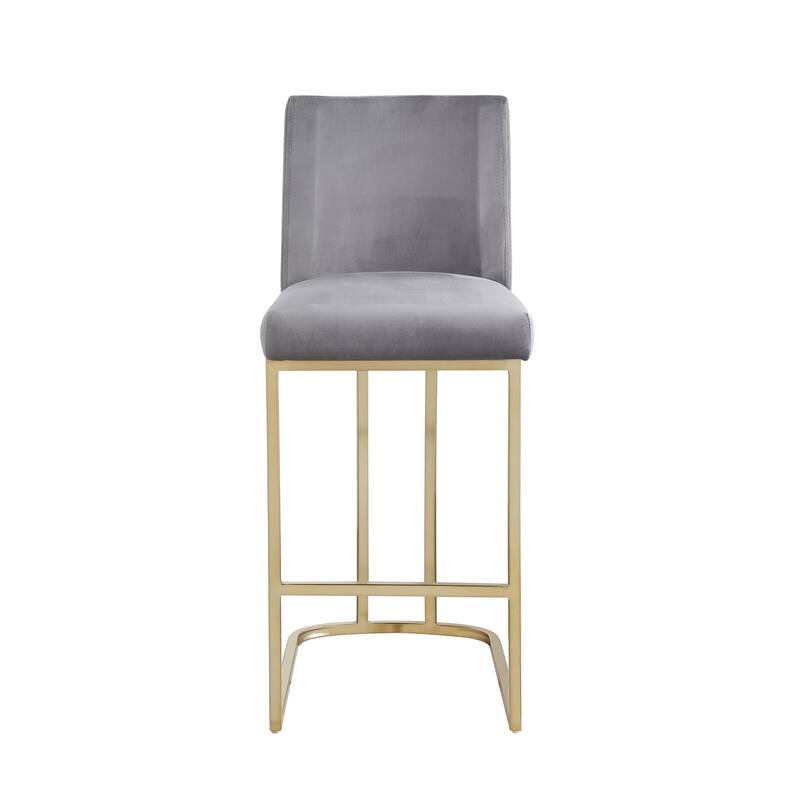Counter Height Stools Set of 2, Velvet Fabric Kitchen Stools with Back, Upholstered Dining Chairs with Metal Frame