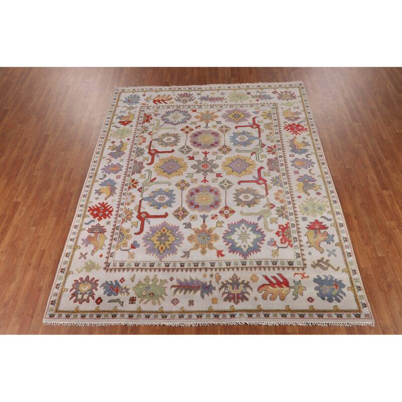 Beige Floral Oushak Indian Area Rug Handmade Wool Carpet - 8'2"x 10'0"