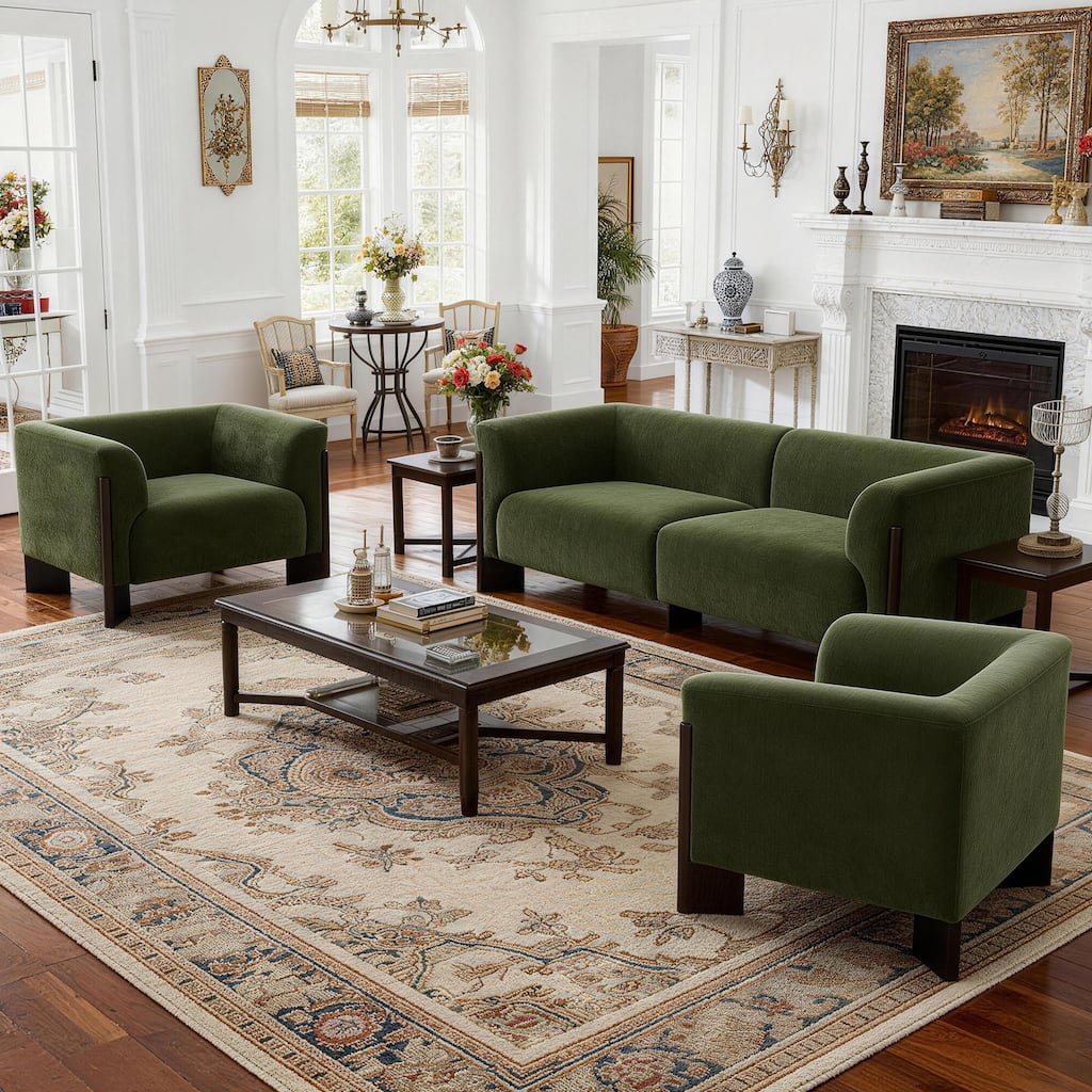 3-Piece Modern Loveseat Sofa Set with Armchair for Living Room