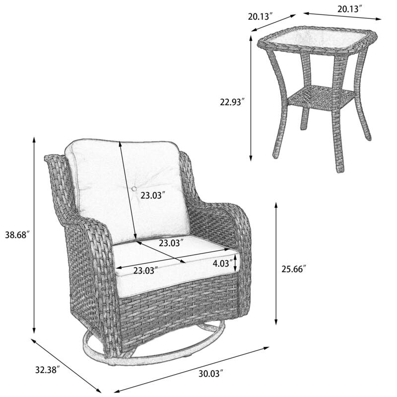 3 Pieces Patio Bistro Set Outdoor Swivel Rocking Chair with Side Table