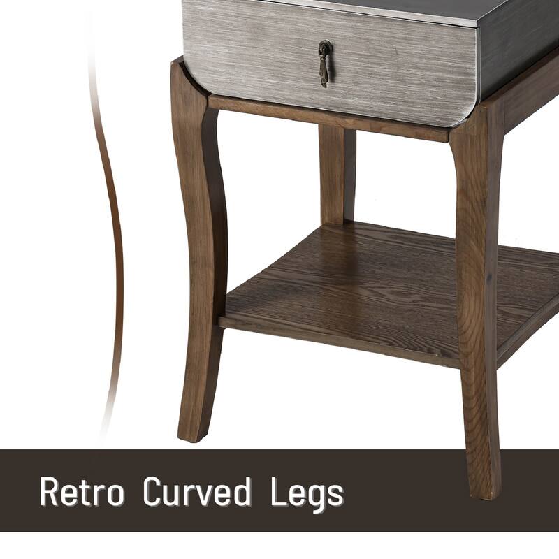 SUNBURY Farmhouse Nightstand Wood Accent End Table w Drawer and Shelf