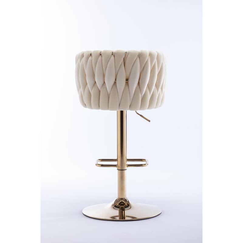 Set of 2 Bar Stools,with Chrome Footrest and Base Swivel Height Adjustable Mechanical Lifting Velvet + Golden Leg