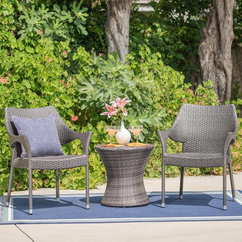 Christopher Knight Home 3-Piece Outdoor Wicker Chat Set with Cushions - N/A - Mirage/Grey/No Cushion