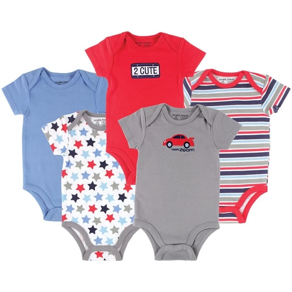 slide 2 of 2, Luvable Friends Baby Boy Cotton Bodysuits 5pk, Car 12-18 Months - Car