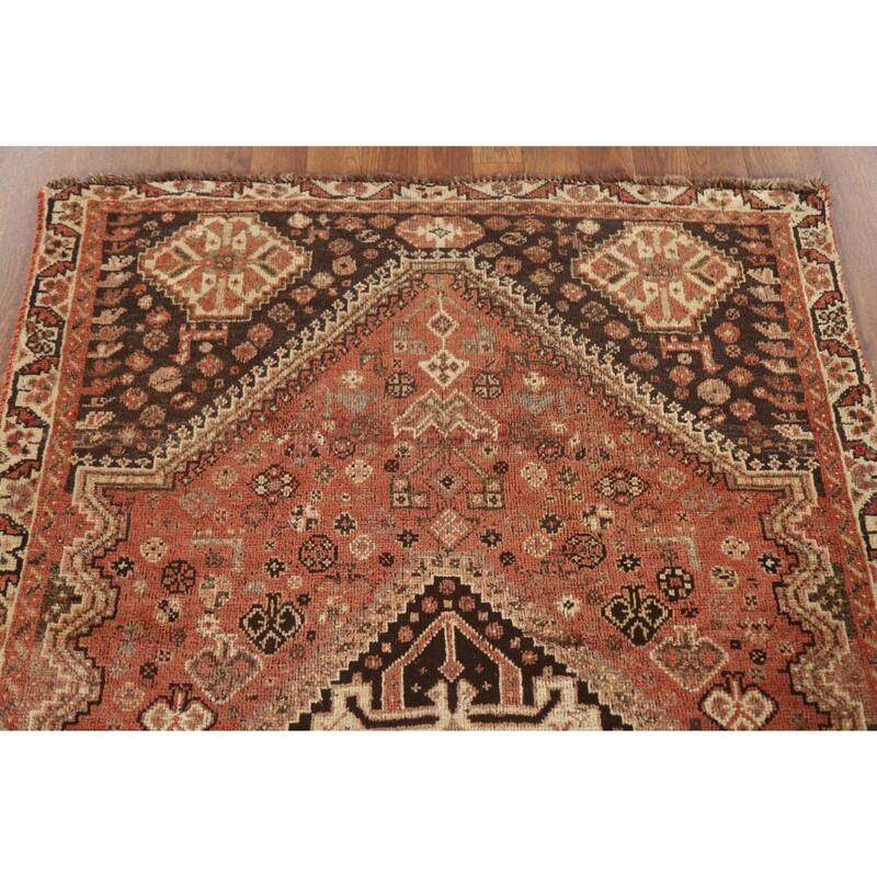 Tribal Qashqai Persian Vintage Area Rug Handmade Orange Wool Carpet - 3'8"x 5'7"