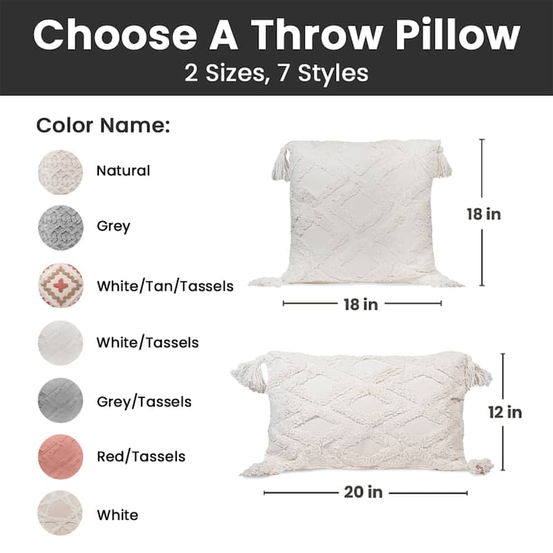 Sol Living Decorative Accent Pillows Throw Pillow for Couch Bedroom Soft Cushions - 20 x 12 in - White with Tassels - Single
