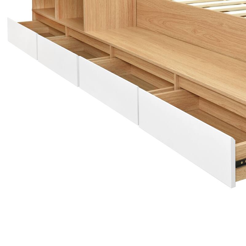 Full Wood Platform Bed - 6 Drawers, Shelves & Dressing Table, Space-Saving Design
