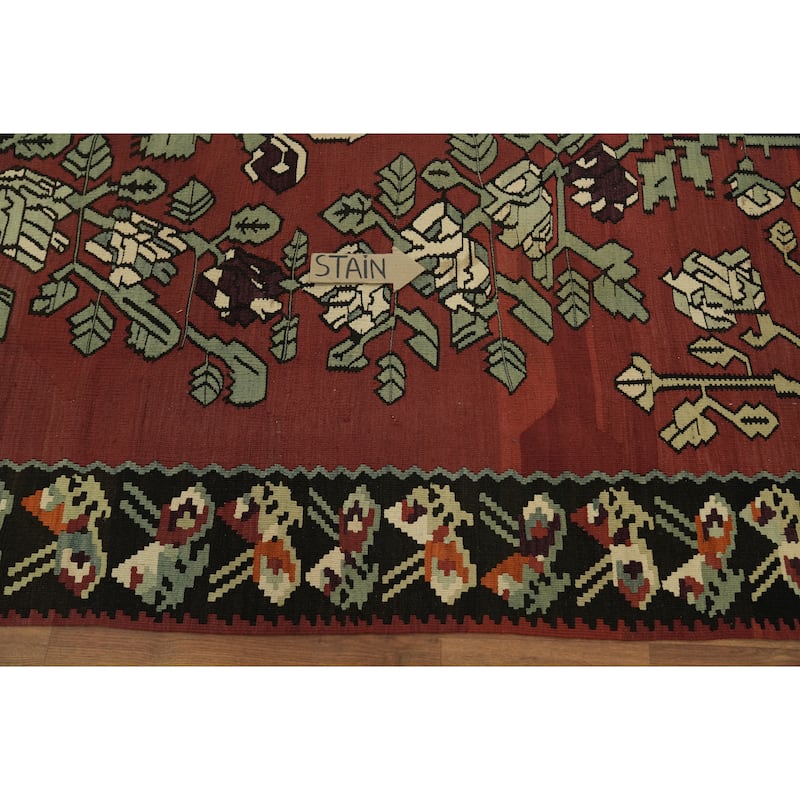 Hand Woven Oriental 100% Wool Carpet Southwestern Tribal Red Kilim Area Rug - 11' 1'' X 7' 2''