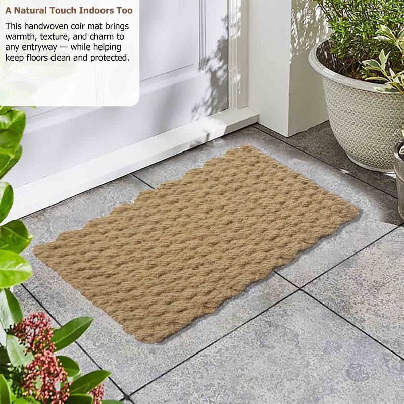 Gardenised Heavy Duty Coco Coir Doormat Non Slip PVC Baking Embossed Welcome Design Natural Coconut Fiber Floor Mat 18x30"