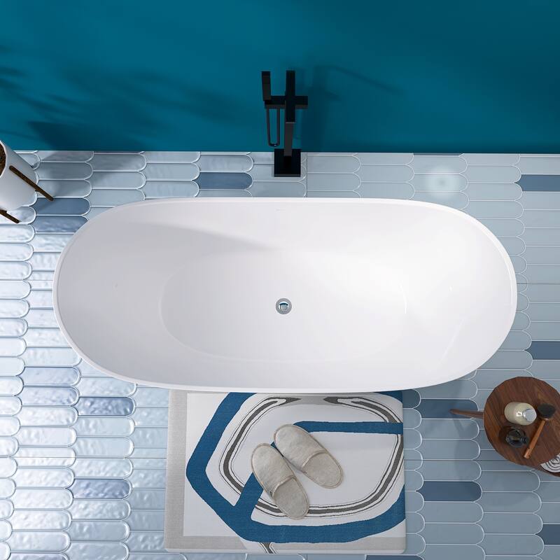 68 in. x 30 in. Acrylic Free Standing Soaking Tub with Overflow and Center Drain in White