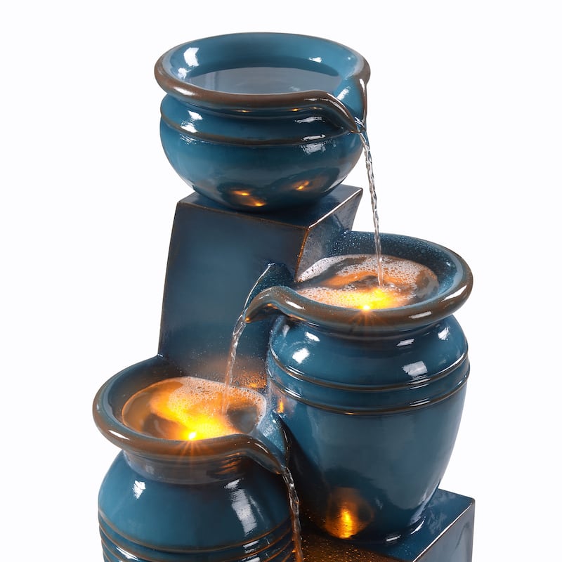 Teamson Home 28.74" 4-Tier Outdoor Fountain with LED Lights, Solar Powered, Weather-Resistant Faux Stone for Garden & Patio