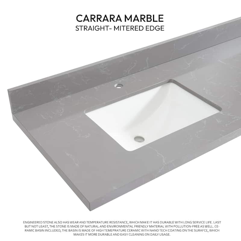 Malaga Composite Stone Vanity Top with White Rectangular Sink