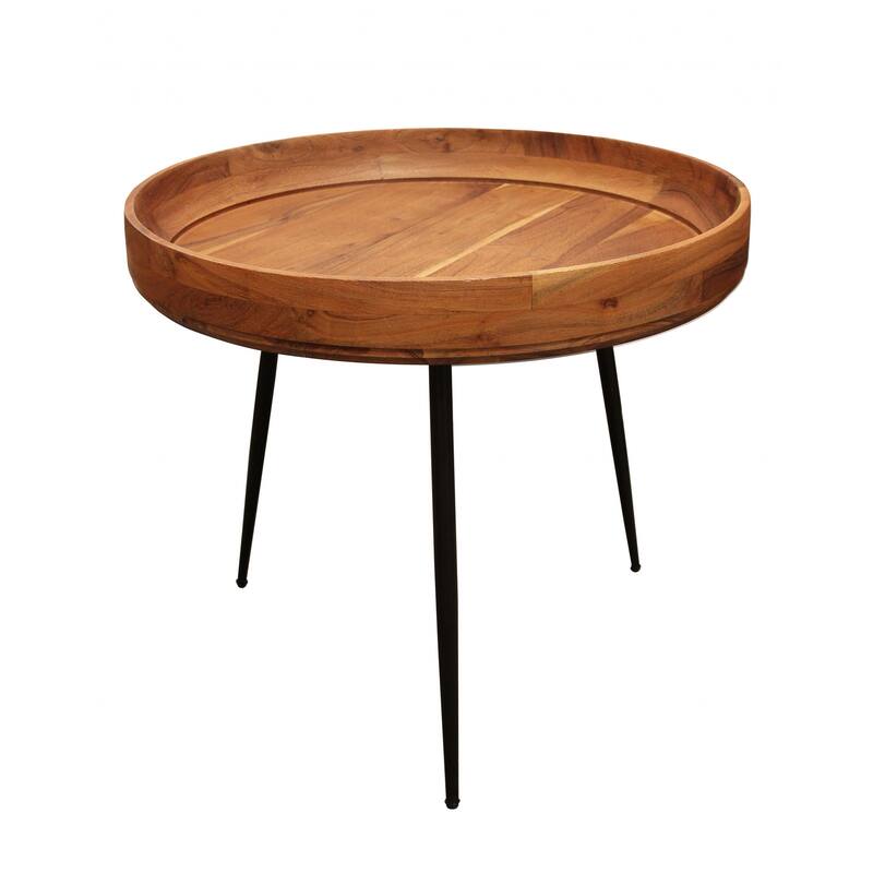 HomeRoots 18" Black And Natural Brown Solid Wood And Iron Round End Table - 21