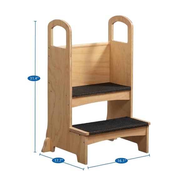 dimension image slide 1 of 5, Kids Wooden Kitchen Step Stool with Safety Rails and Anti-Slip Mat, Kids Countertop Step Stools for Kids