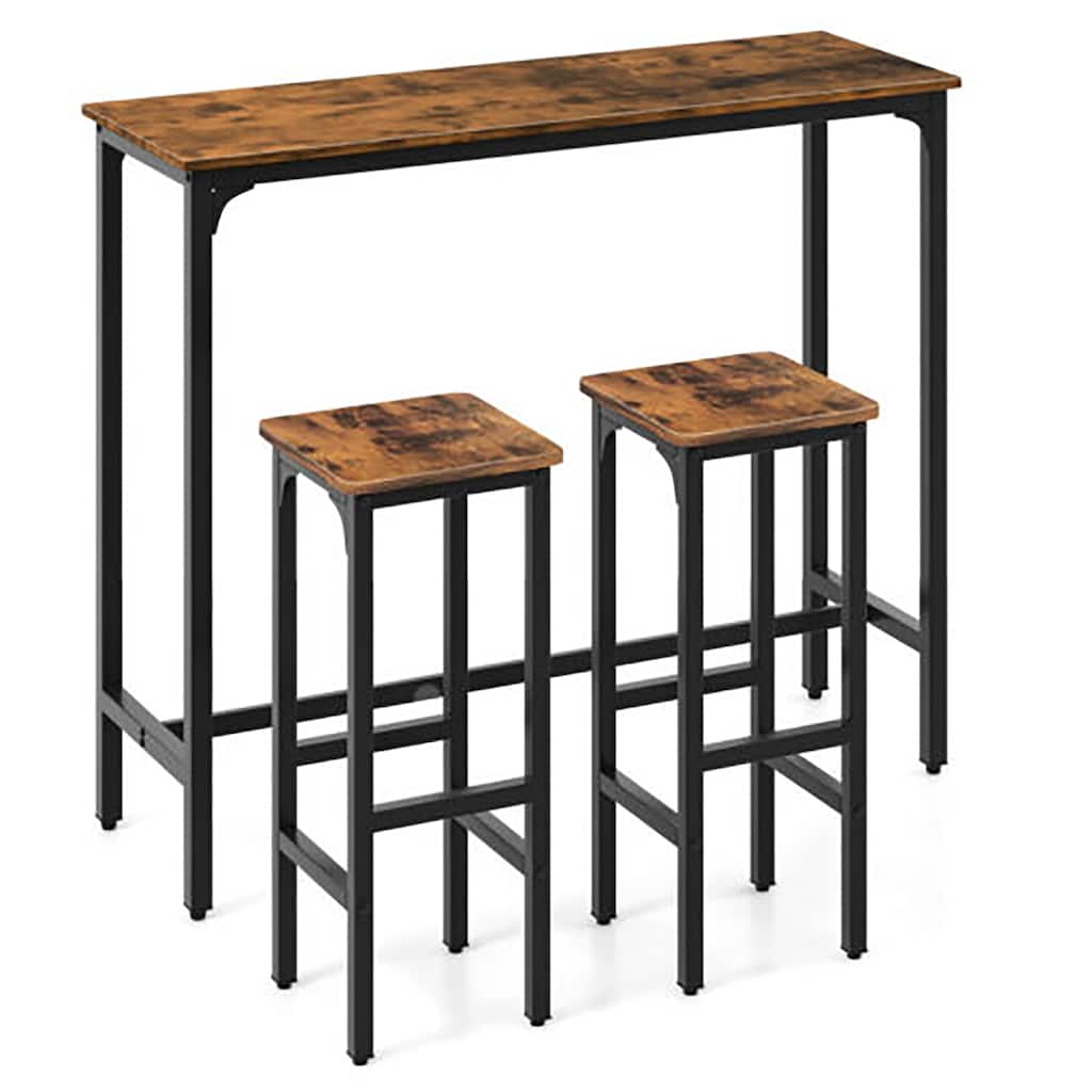 Gymax 3PCS Bar Table & Chairs Set Industrial Dining Breakfast Table