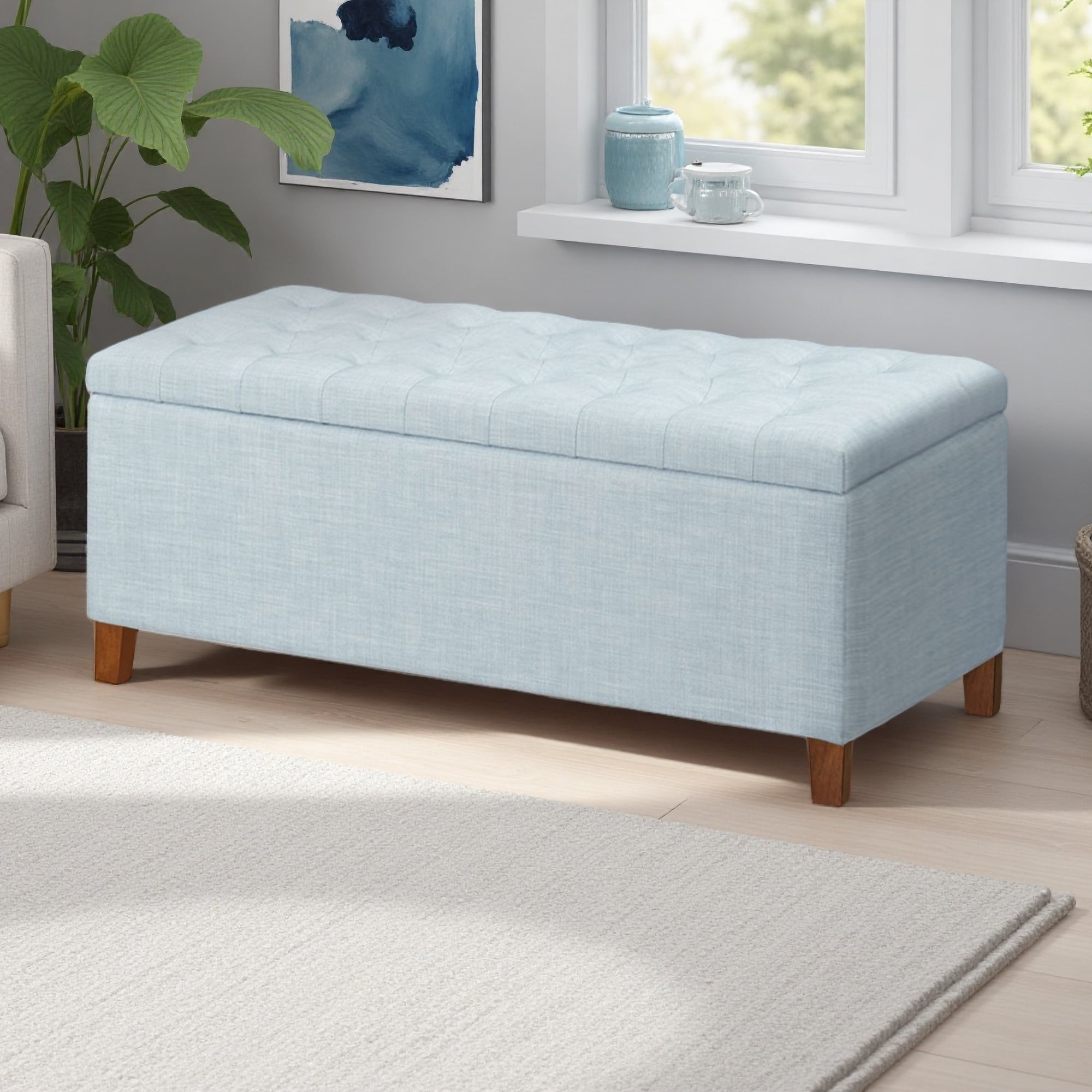 49"L Tufted Top Upholstered Storage Bench with Soft Close Lid, Solid Wood Legs, and Interior Storage, with Gas-Lift Mechanism