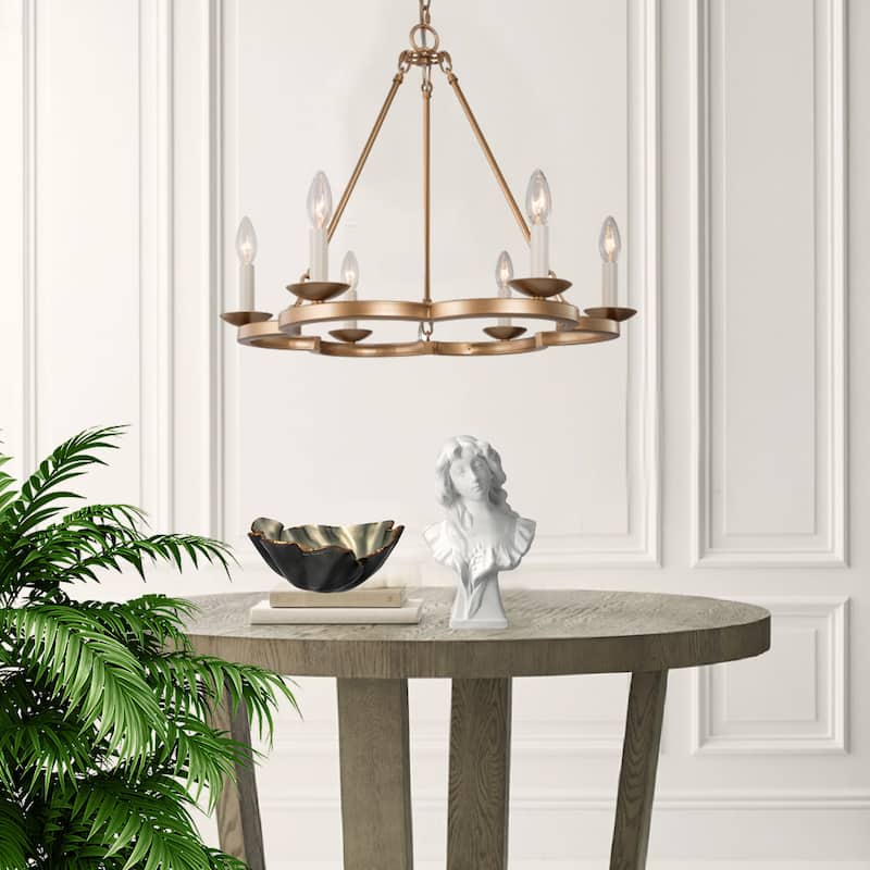 Mid-Century Modern 6-light Wagon Wheel Chandelier Circle Candle Dining Room Lights - L23.5" x W23.5 " xH20.5"