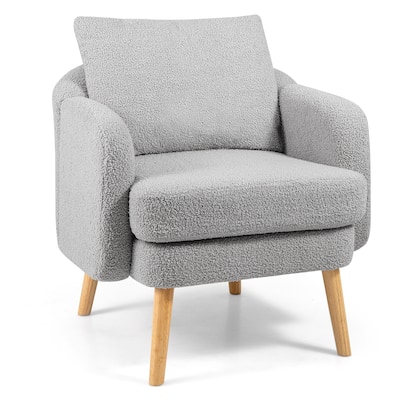 Gymax Sherpa Accent Chair w/ Seat Cushion & Pillow Rubber Wood Legs