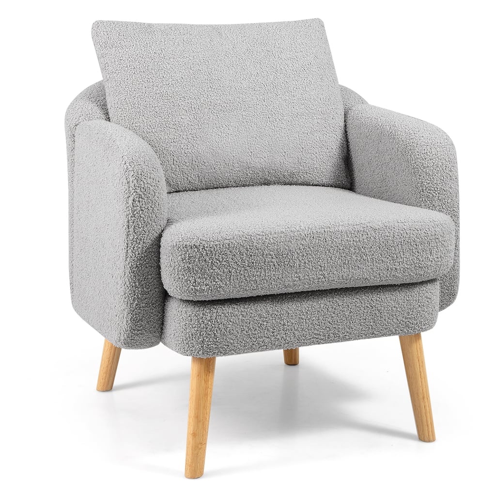 Gymax Sherpa Accent Chair w/ Seat Cushion & Pillow Rubber Wood Legs
