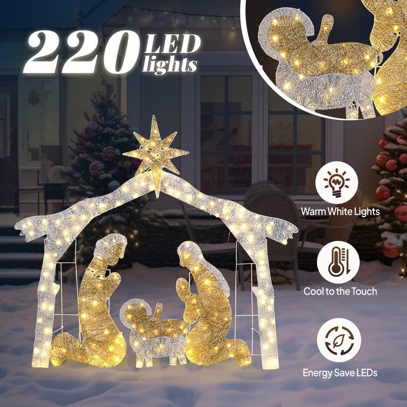 6ft Brown Roof LED Lights Nativity Scene Garden Jesus Decoration