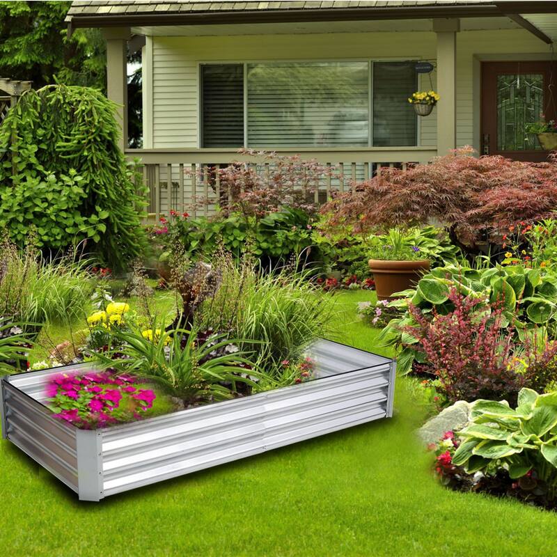 4x4x1ft Square Elevated Outdoor Galvanized Planter Pot
