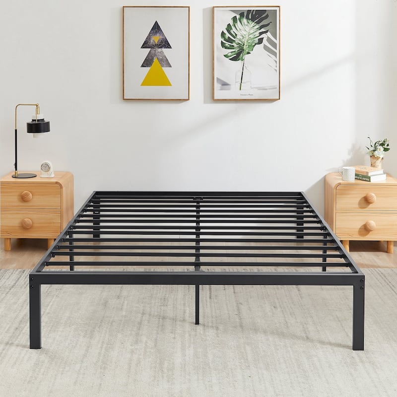 Black Metal Platform Bed Frame, 14.2-inch/16-inch/18-inch platform Bed Frame, 12 Options - 14.2''H - Queen